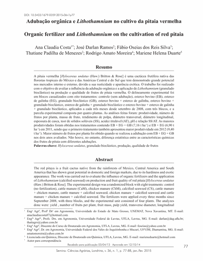 Capa do artigo científico: Adubacao Organica E Lithothamnium No Cultivo Da Pitaia Vermelha - Lithothamnium.org