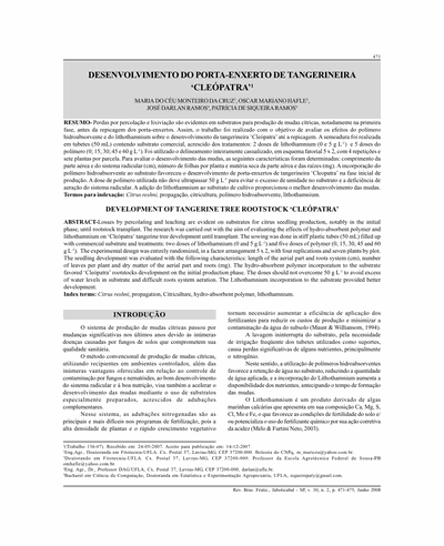 Capa do artigo científico: Desenvolvimento Do Porta Enxerto De Tangerineira Cleopatra - Lithothamnium.org