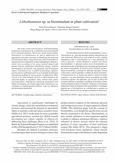Capa do artigo científico: Lithothamnion Sp Como Bioestimulante No Cultivo De Plantas1 - Lithothamnium.org