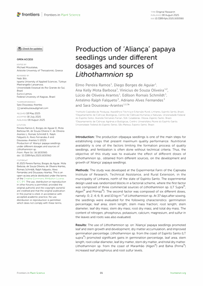 Capa do artigo científico: Produção De Mudas De Mamão Alianca Sob Diferentes Dosagens E Fontes De Lt I Gt Litothamnion - Lithothamnium.org